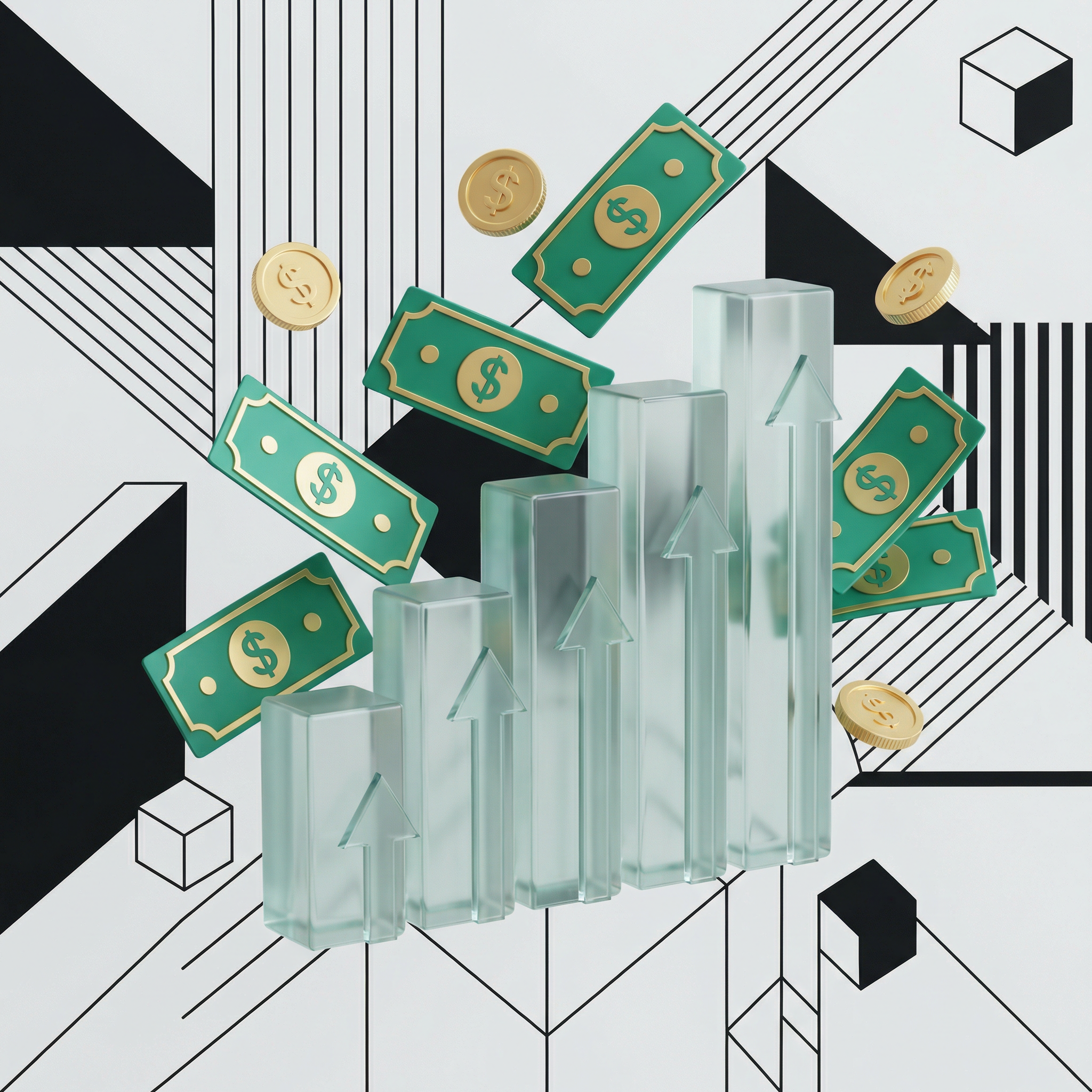 Revenue growth visualization showing increasing earnings